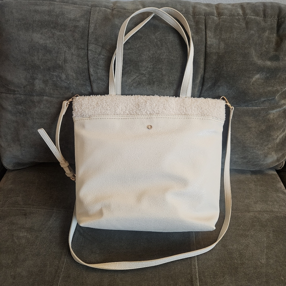 NWOT - LC Lauren Conrad White Faux Sherling Presley Convertable Tote Bag